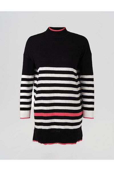 Kayra Striped Knitwear Tunic Black