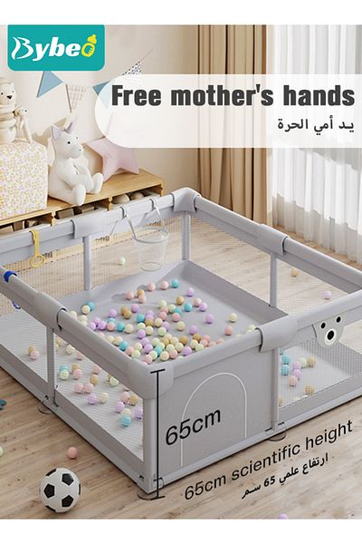 BYBEO Baby Playpen Fence With Playmat, Infant Indoor And Outdoor Kids Activity Center With 50 Pieces Ocean