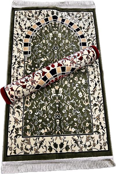 Generic Two-piece red and green prayer rug, resembling the rugs of the Holy Rawdah