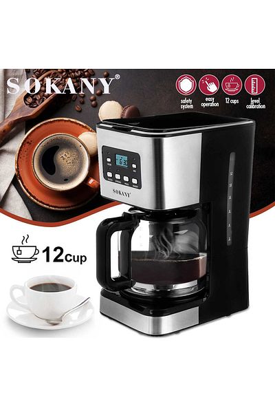 SOKANY American Drip Coffee Machine 12 Cups 1.5L 950W CM-121E Black