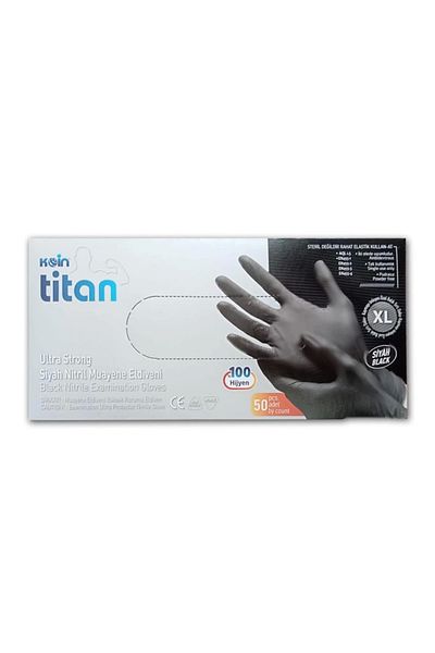 Kardelen İş Elbiseleri قفازات Koin Titan من النتريل الأسود خالية من الغبار ومتينة وصحية مقاس XL 50