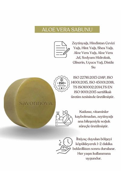 Kozmetigo Moisturizing and Nourishing Natural Aloe Vera Soap Additive-Free Soap for Skin 100Gr