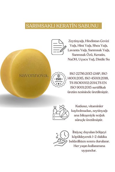 Kozmetigo Natural Soap with Garlic and Keratin, Repairing and Nourishing Solid Soap for Damaged Hair Without Additives
