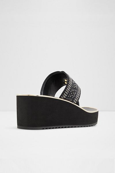 Aldo Fassbider - Women's Textile Black Wedge Heel Slippers
