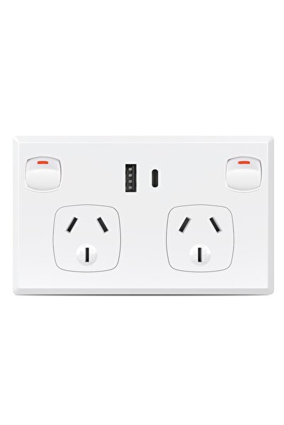 Choice مقبس حائط USB قياسي أسترالي أبيض 1USB-A 1Type-C بمنفذ مزدوج مع Type-C ومفتاح، AU P