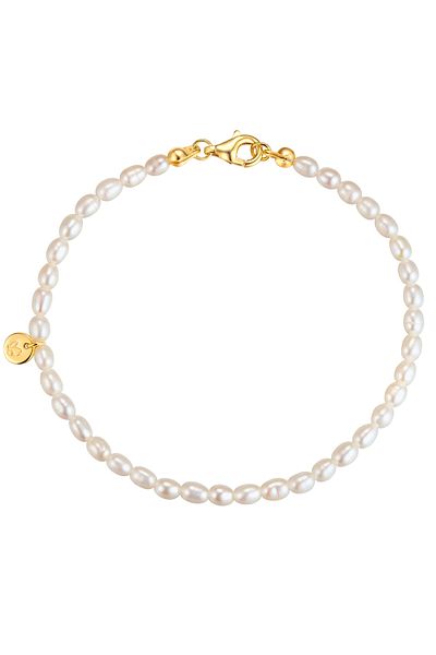 Glanzstücke München Perlenarmband Armband Sterling Silber Gelbgold Süßwasser-zuchtperle Weiß