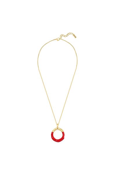 YOKOAMİİ Modeschmuckhalskette Kette Mit Anhänger Gelbgold Emaille Rot