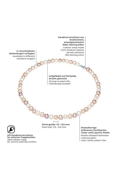Valero Pearls Silberhalskette Kette Sterling Silber Süßwasser-Zuchtperle multicolor