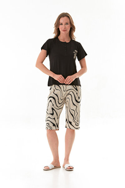 Fulla Moda Σετ πιτζάμες με κοντομάνικο κάπρι με ρίγες