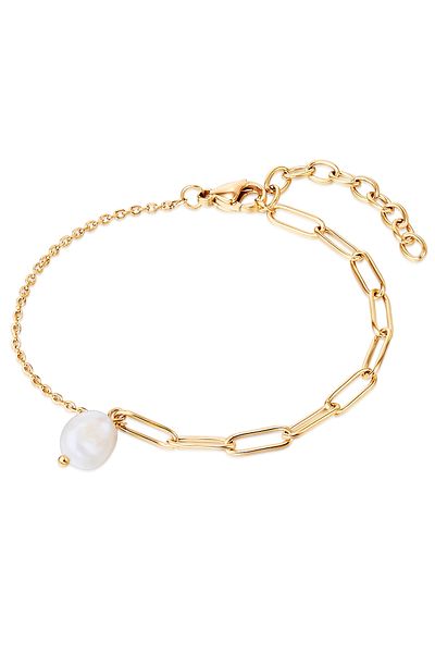 Valero Pearls Edelstahlarmband Armband Edelstahl gelbgold Süßwasser-Zuchtperle weiß