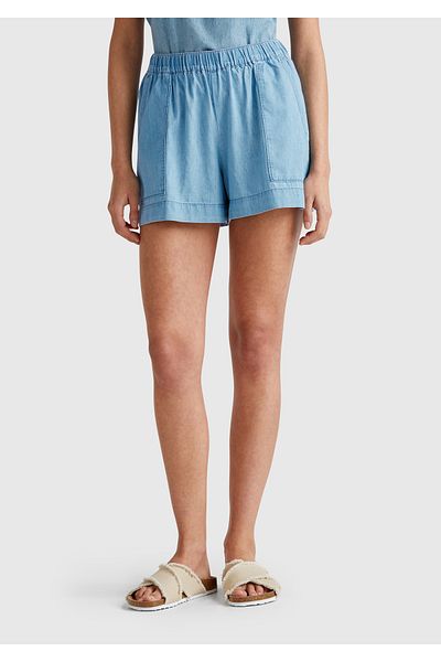 United Colors of Benetton Women's Light Blue 100% Cotton Elastic Waist Shamre Mini Shorts