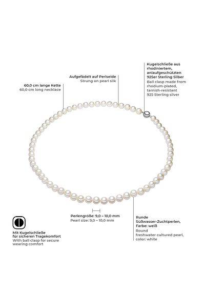 Valero Pearls Perlenhalskette Kette Sterling Silber Süßwasser-zuchtperle Weiß