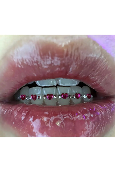 La Saade Y2k Coquette Kırmızı ve Beyaz Taşlı 40 Adet Teeth Grillz Gems Diş Taşı Aksesuar