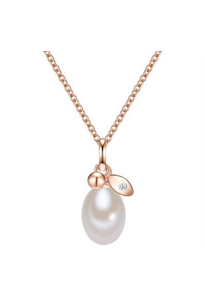 Valero Pearls Silberhalskette Kette Mit Anhänger Sterling Silber Roségold Süßwasser-zuchtperle Weiß Zirkonia Weiß