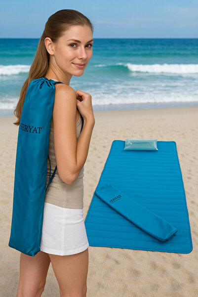 SER&YAT Ser-Yat Plaj Hasırı Katlanabilir  Askılı Kılıf Şişme Yastık Hediye 15...