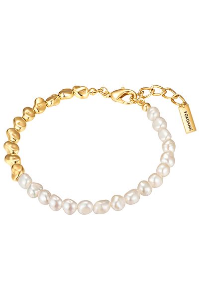 YOKOAMİİ Modeschmuckarmband Armband Gelbgold Muschelkernperle Weiß