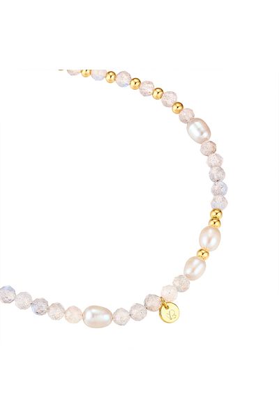 Glanzstücke München Edelsteinarmband Armband Sterling Silber Gelbgold Süßwasser-zuchtperle Weiß Labradorit Blau