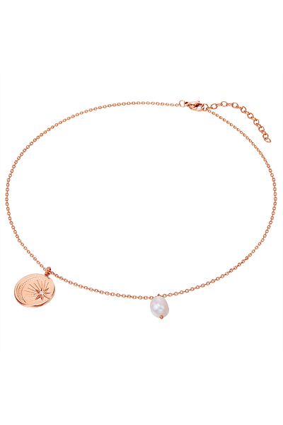 Valero Pearls Edelstahlhalskette Kette Edelstahl Roségold Süßwasser-zuchtperle Weiß Preciosa Weiß