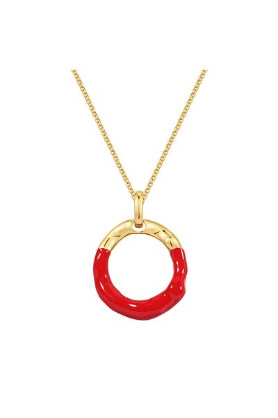 YOKOAMİİ Modeschmuckhalskette Kette Mit Anhänger Gelbgold Emaille Rot