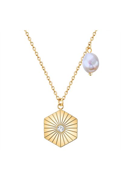 Valero Pearls Edelstahlhalskette Kette Edelstahl Gelbgold Süßwasser-zuchtperle Weiß Preciosa Weiß