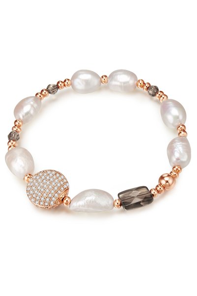 Lulu & Jane Perlenarmband Armband Süßwasser-Zuchtperle weiß Zirkonia weiß