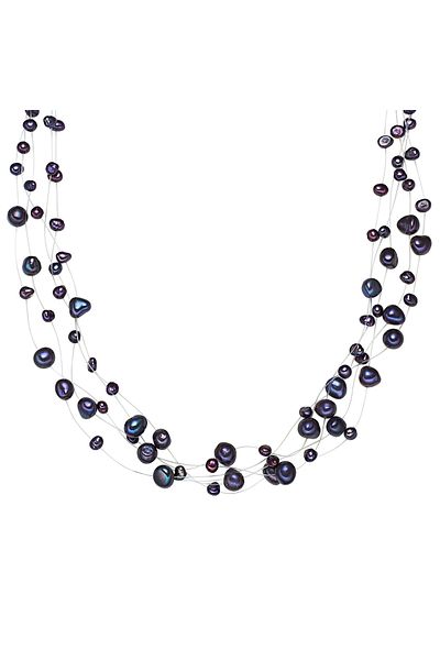 Valero Pearls Perlenhalskette Kette Sterling Silber Süßwasser-zuchtperle Dunkelblau