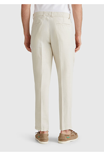 United Colors of Benetton Erkek Taş Rengi %100 Keten Pantolon