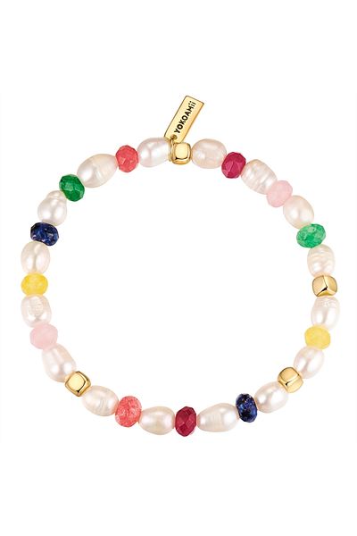 YOKOAMİİ Perlenarmband Armband Gelbgold Süßwasser-zuchtperle Weiß Marmor Multicolor
