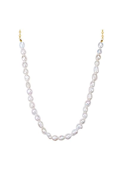Lulu & Jane Perlenhalskette Kette Gelbgold Süßwasser-zuchtperle Weiß