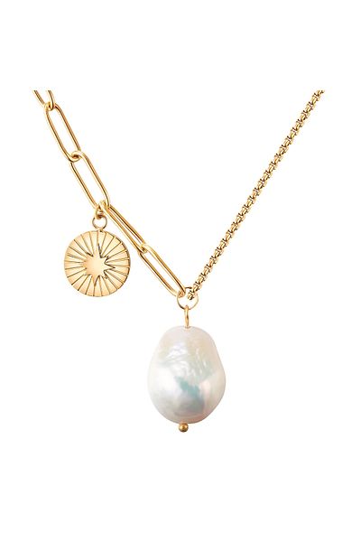 Valero Pearls Edelstahlhalskette Kette Edelstahl Gelbgold Süßwasser-zuchtperle Weiß