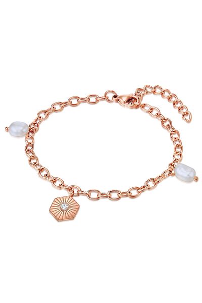Valero Pearls Edelstahlarmband Armband Edelstahl Roségold Süßwasser-zuchtperle Weiß Preciosa Weiß