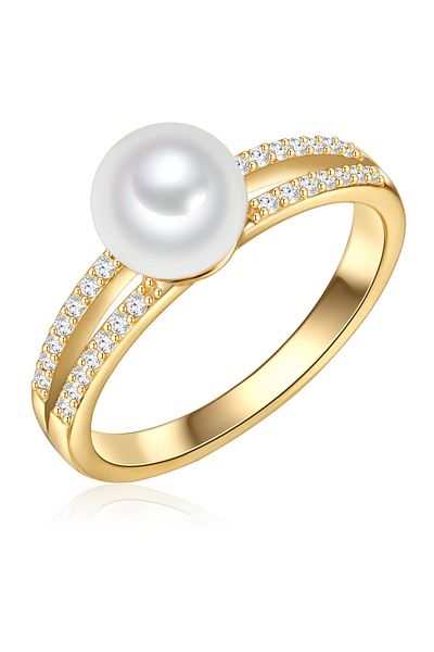 Valero Pearls Silberring Ring Sterling Silber Gelbgold Süßwasser Zuchtperle Weiß Zirkonia Weiß