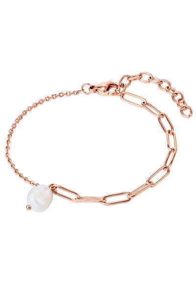 Valero Pearls Edelstahlarmband Armband Edelstahl roségold Süßwasser-Zuchtperle weiß