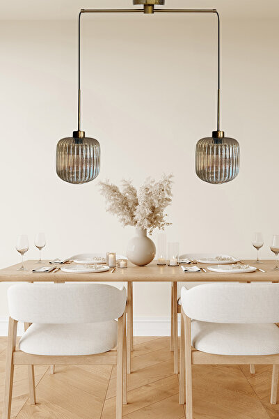 Bamyum İkili Mopa Cam Bal Rengi Metal Çubuk Avize İnce Eskitme Başlık Retro Sarkıt Lamba Salon Aydınlatma