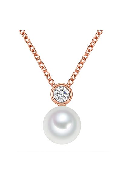 Valero Pearls Silberhalskette Kette Mit Anhänger Sterling Silber Roségold Süßwasser-zuchtperle Weiß Zirkonia Weiß