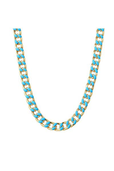 YOKOAMİİ Modeschmuckhalskette Kette Gelbgold Emaille Blau