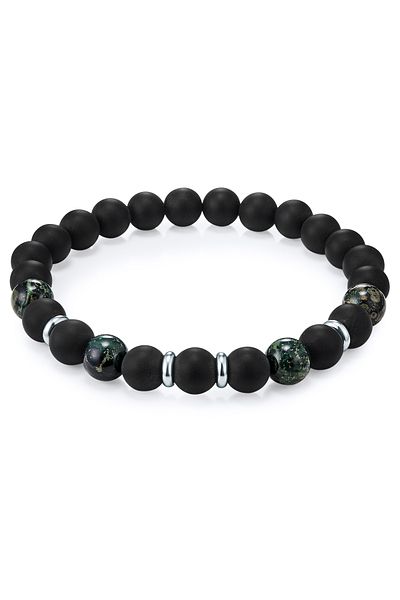 True Rebels Edelsteinarmband Armband Achat schwarz Bird Stone grün