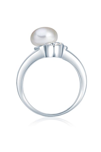 Valero Pearls Perlenring Ring Sterling Silber Süßwasser-zuchtperle Weiß Zirkonia Weiß