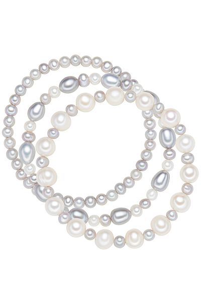 Valero Pearls Perlenarmband 3er Set Armbänder Süßwasser-zuchtperle Weiß Grau