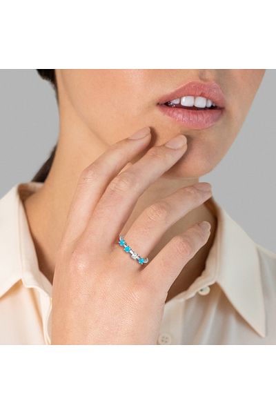 Glanzstücke München Silberring Ring Sterling Silber Türkis (rek.) Zirkonia weiß