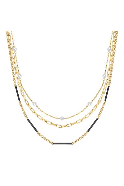 YOKOAMİİ Modeschmuckhalskette Kette Gelbgold Perle (SYNTH.) Weiß