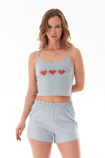 Fulla Moda Set pantaloni scurți cu bretele cu imprimeu inimă