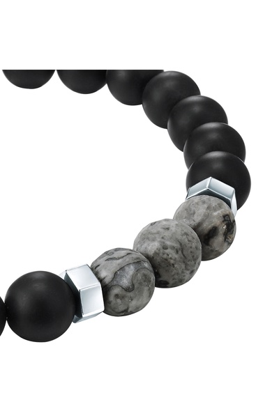 True Rebels Edelsteinarmband Armband Achat schwarz Kartenstein grau