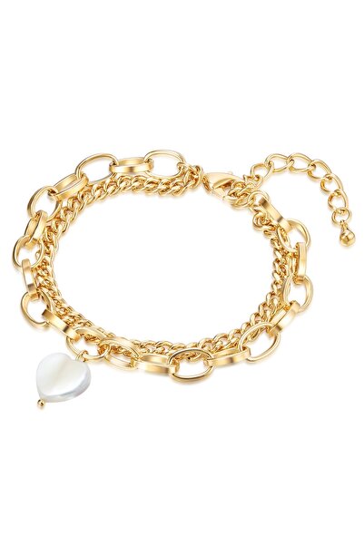 Lulu & Jane Perlenarmband Armband gelbgold Perlmutt weiß