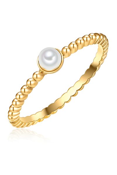 Lulu & Jane Perlenring Ring gelbgold Muschelkernperle weiß Zirkonia weiß