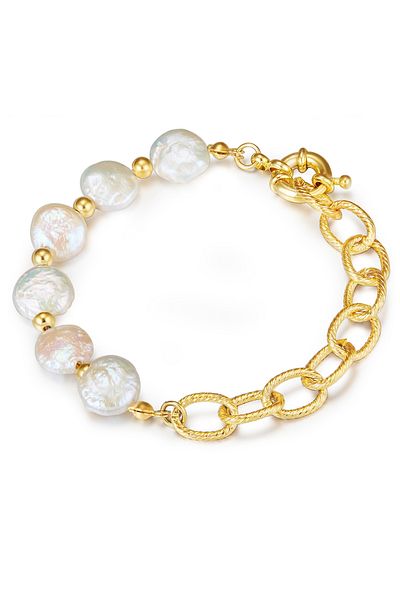 Lulu & Jane Perlenarmband Armband Gelbgold Süßwasser-zuchtperle Weiß