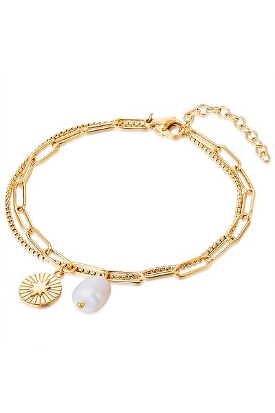 Valero Pearls Edelstahlarmband Armband Edelstahl gelbgold Süßwasser-Zuchtperle weiß