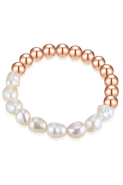 Lulu & Jane Perlenarmband Armband Roségold Süßwasser-zuchtperle Weiß