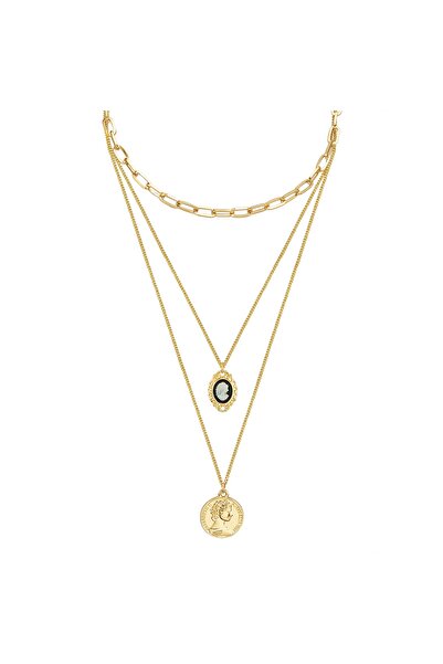 Lulu & Jane Modeschmuckhalskette Kette gelbgold Acryl schwarz