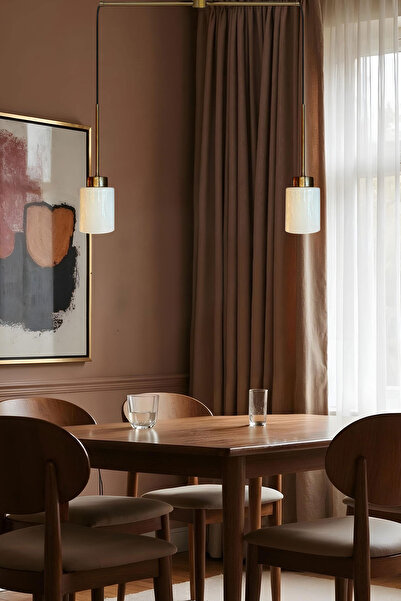 Bamyum Tiny Beyaz Cam İkili Metal Çubuk Avize İnce Eskitme Başlık Retro Sarkıt Lamba Salon Aydınlatma